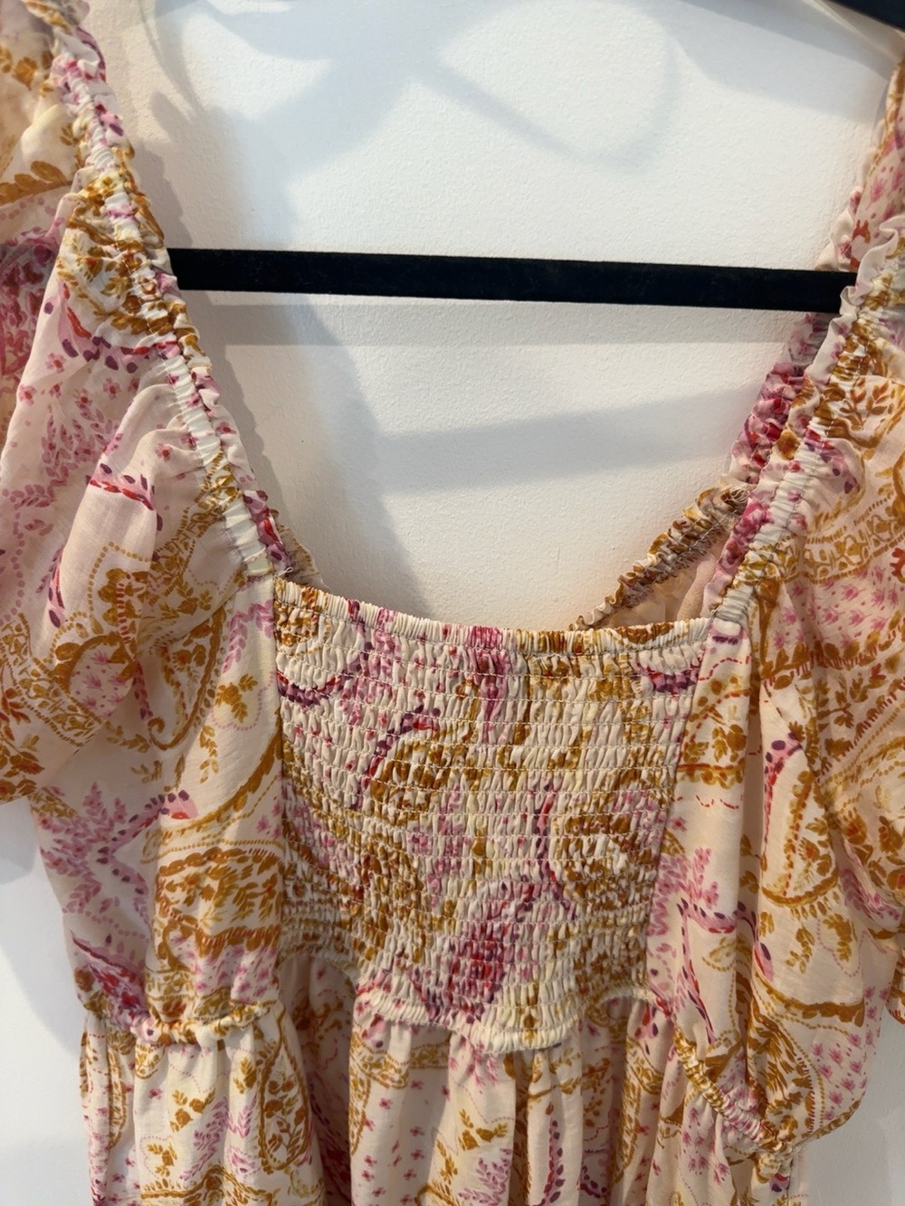 Jessica Simpson 0X NWT Boho Paisley Puff Sleeve Smocked Maxi Dress 0X - Picture 7 of 8